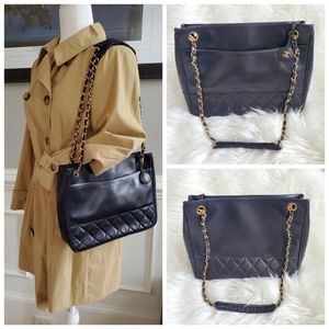 Chanel Navy Lambskin Quilted Leather Tote Bag